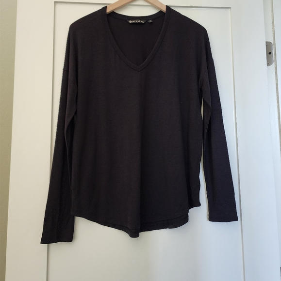 Athleta V Neck Long Sleeve Black Top Size Small - Picture 2 of 7
